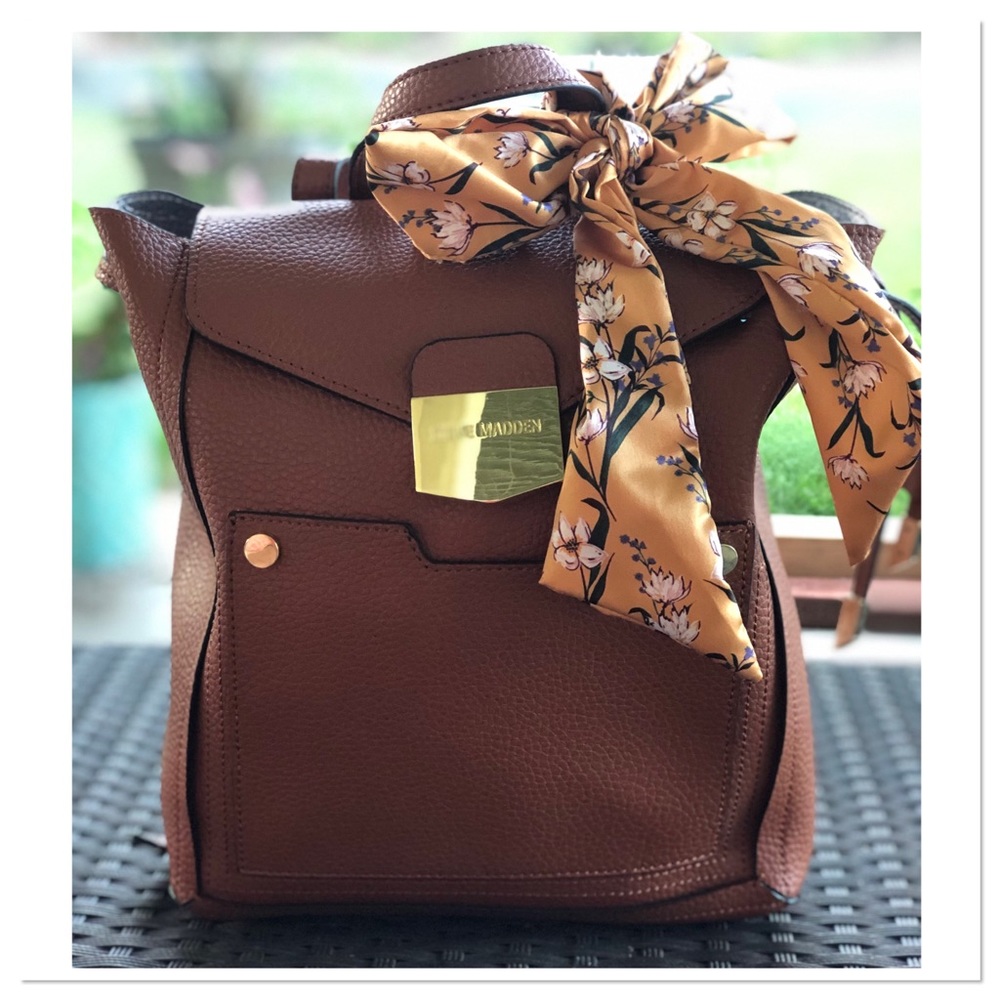 NEW Steve Madden Brown Backpack with scarf detail